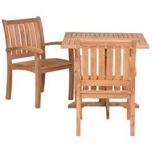 3 Piece Teak Wood Dining Set Including 35" Square Hatteras Folding Table with 2 Abaco Arm Chairs