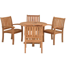 5 Piece Teak Wood Dining Set Including 48" Round Hatteras Table with 4 Abaco Arm Chairs