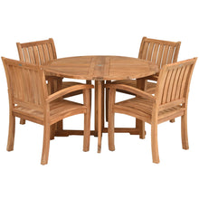 5 Piece Teak Wood Dining Set Including 47" Round Butterfly Folding Table with 4 Abaco Arm Chairs