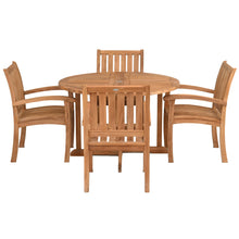 5 Piece Teak Wood Dining Set Including 47" Round Butterfly Folding Table with 4 Abaco Arm Chairs