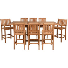 9 Piece Teak Wood Bar Set Including Rectangular Extension Bar Table, 2 Abaco Barstools with Arms & 6 Armless Barstools