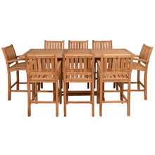 9 Piece Teak Wood Bar Set Including Rectangular Extension Bar Table and 8 Abaco Barstools with Arms