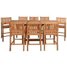 9 Piece Teak Wood Bar Set Including Rectangular Extension Bar Table and 8 Abaco Barstools with Arms