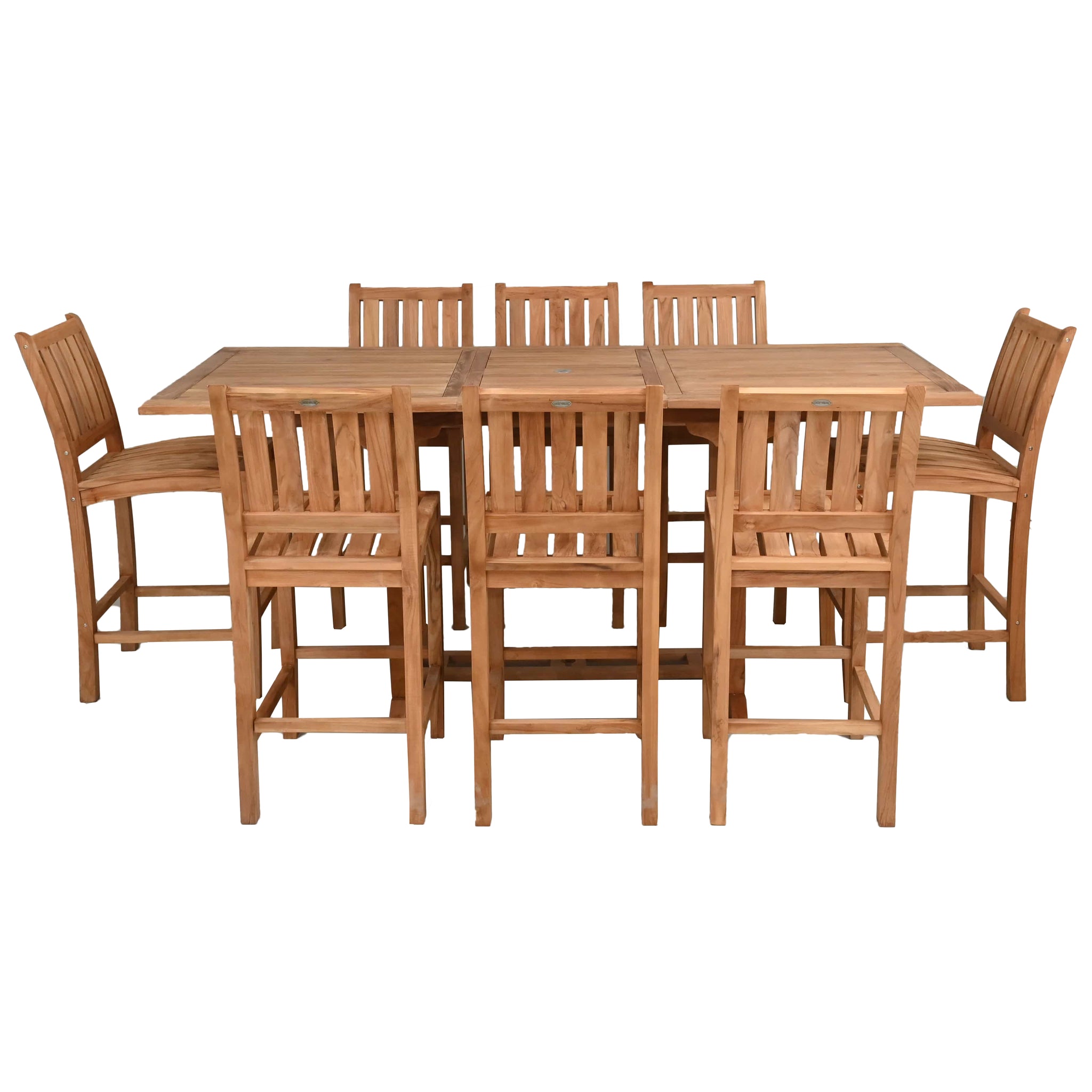 9 Piece Teak Wood Bar Set Including Rectangular Extension Bar Table and ...