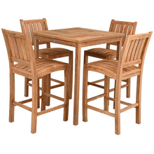 5 Piece Teak Wood Bar Set Including 35" Square Bistro Bar Table and 4 Abaco Barstools