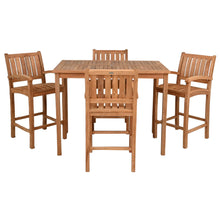 5 Piece Teak Wood Bistro Bar Set Including 55" Rectangular Table and 4 Abaco Barstools with Arms