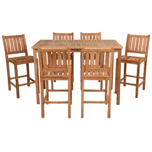 7 Piece Teak Wood Bistro Bar Set Including 63" Rectangular Table and 6 Abaco Barstools