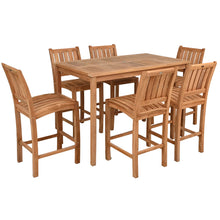 7 Piece Teak Wood Bistro Bar Set Including 63" Rectangular Table and 6 Abaco Barstools