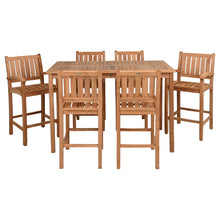 7 Piece Teak Wood Bistro Bar Set Including 63" Rectangular Table and 6 Abaco Barstools with Arms