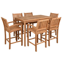 7 Piece Teak Wood Bistro Bar Set Including 63" Rectangular Table and 6 Abaco Barstools with Arms