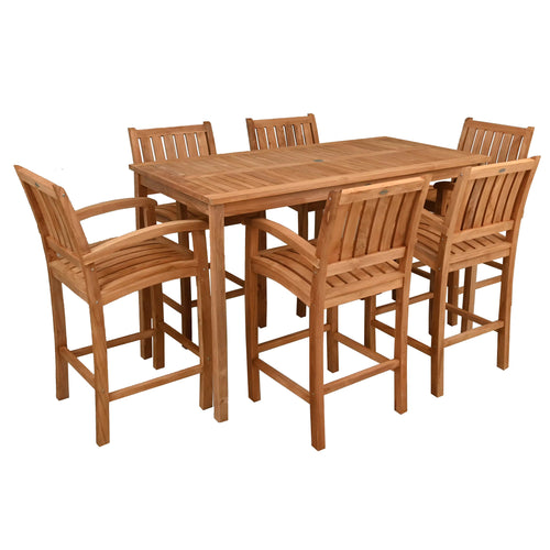 7 Piece Teak Wood Bistro Bar Set Including 71