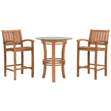 3 Piece Teak Wood Bistro Bar Set Including 36" Round Half Moon Table and 2 Abaco Barstools with Arms