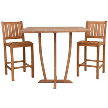 3 Piece Teak Wood Bistro Bar Set Including 35" Square Miami Bar Table and 2 Abaco Barstools