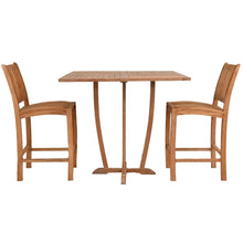 3 Piece Teak Wood Bistro Bar Set Including 35" Square Miami Bar Table and 2 Abaco Barstools