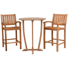 3 Piece Teak Wood Bistro Bar Set Including 35" Round Miami Table and 2 Abaco Barstools with Arms