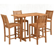 5 Piece Teak Wood Bistro Bar Set Including 55" Rectangular Hatteras Folding Table and 4 Abaco Barstools