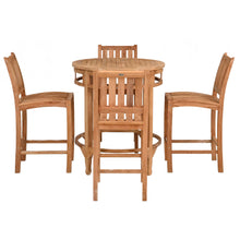 5 Piece Teak Wood Bistro Bar Set Including 38" Round Orleans Bar Table and 4 Abaco Barstools