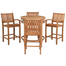 5 Piece Teak Wood Bistro Bar Set Including 38" Round Orleans Bar Table and 4 Abaco Barstools with Arms