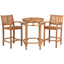 3 Piece Teak Wood Bistro Bar Set Including 32" Round Orleans Bar Table and 2 Abaco Barstools with Arms