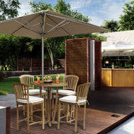 5 Piece Round Teak Wood Armless Orleans Bar Table/Chair Set With Cushions - Chic Teak