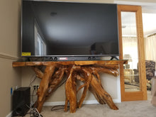 Teak Wood Root Console Table with Glass Top, 72 inches