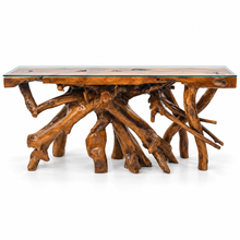 Teak Wood Root Console Table with Glass Top, 72 inches - Chic Teak