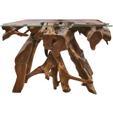 Teak Wood Root Console Table with Glass Top, 72 inches