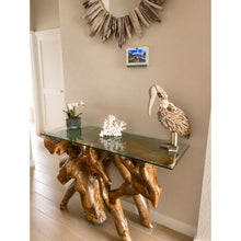 Teak Wood Root Console Table with Glass Top, 48 inches