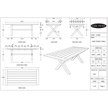 Teak Wood Cross Indoor/Outdoor Dining Table 87" x 40"