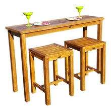 3 Piece Teak Wood Santa Monica Bistro Set with Table and 2 Counter Stools
