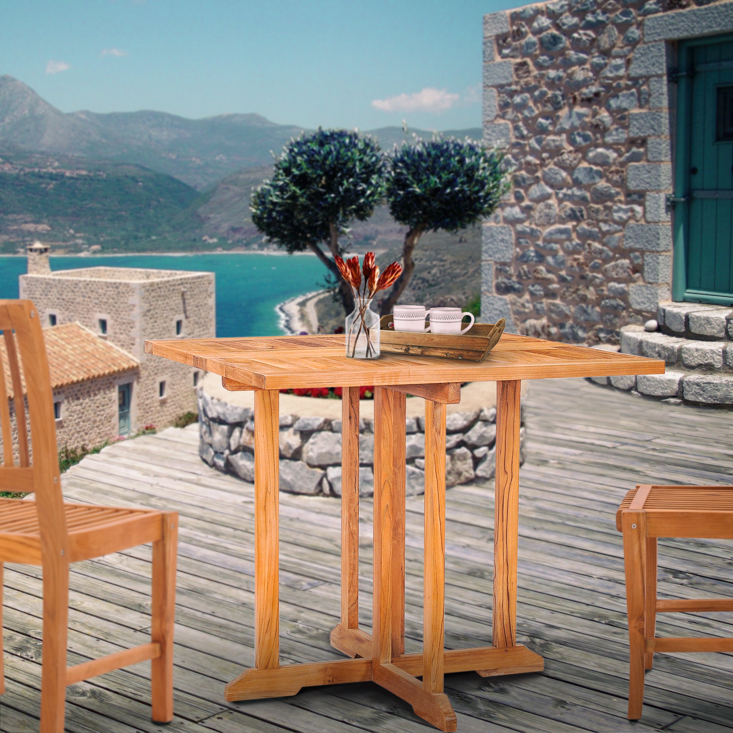 Teak Wood Hatteras Square Folding Patio Table, 35 Inch by Chic