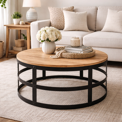 Teak Wood Hanover Coffee Table with Ironwork Base