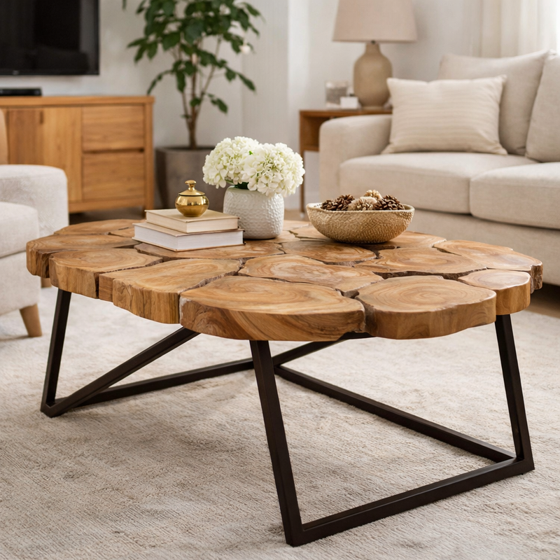 Rustic Recycled Teak Wood Ampyang Oval Coffee Table by Chic Teak