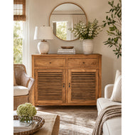 Recycled Teak Wood Louvre Cabinet with 2 Doors & 2 Drawers - Chic Teak