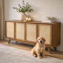 Recycled Teak Wood West Indies Rattan Chest with 4 Doors - Chic Teak