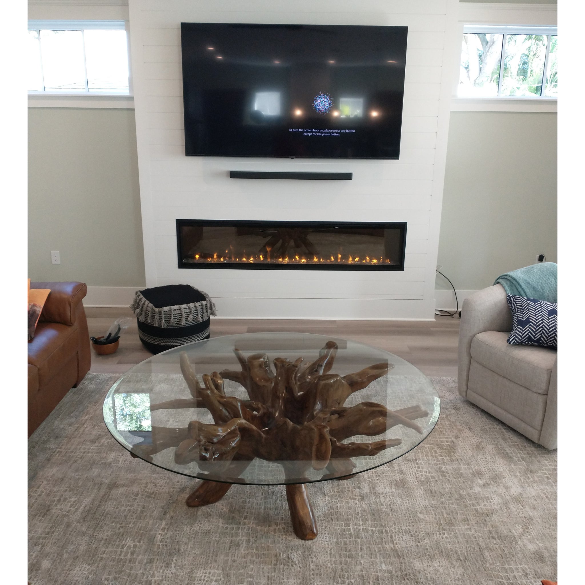 Teak Wood Root Coffee Table Including 55 Inch Round Glass Top by Chic ...