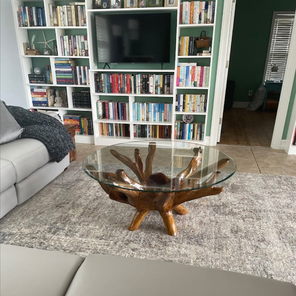 Teak Wood Root Coffee Table Including 43 Inch Round Glass Top by Chic ...