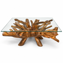 Teak Wood Root Coffee Table Including 55 inch Square Glass Top - Chic Teak
