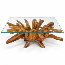 Teak Wood Root Coffee Table Including 55 inch Square Glass Top - Chic Teak
