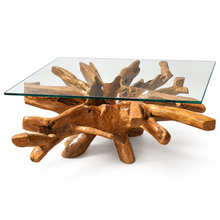 Teak Wood Root Coffee Table Including 55 inch Square Glass Top