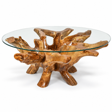 Teak Wood Root Coffee Table including a 63" Round Glass Top - Chic Teak