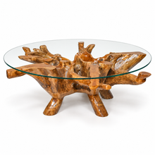 Teak Wood Root Coffee Table including a 63" Round Glass Top - Chic Teak