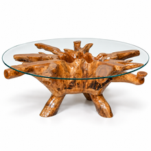 Teak Wood Root Coffee Table including a 63" Round Glass Top - Chic Teak