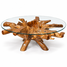 Teak Wood Root Coffee Table including a 63" Round Glass Top - Chic Teak
