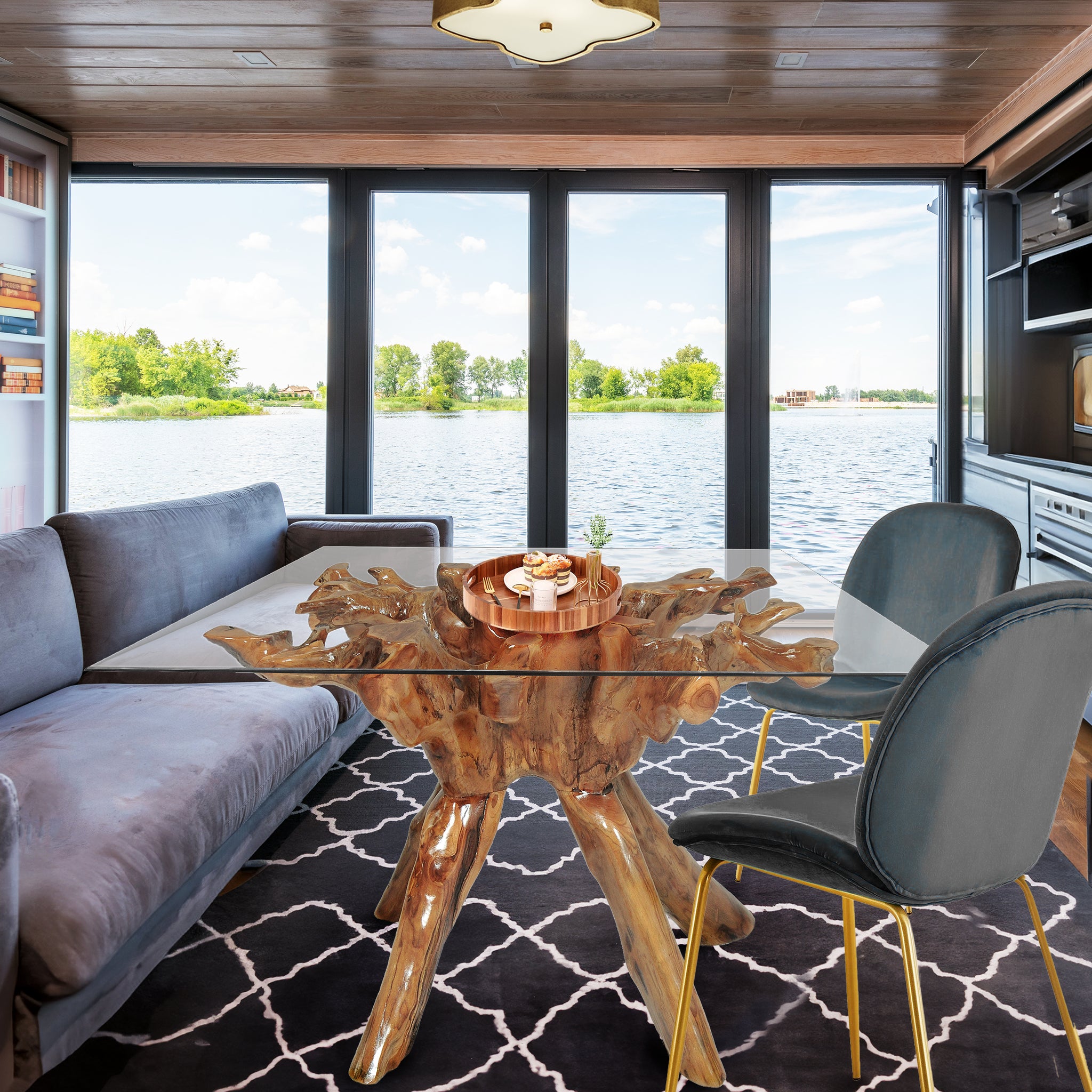 Teak Wood Root Dining Table with 55 inch Square Glass Top by Chic Teak ...