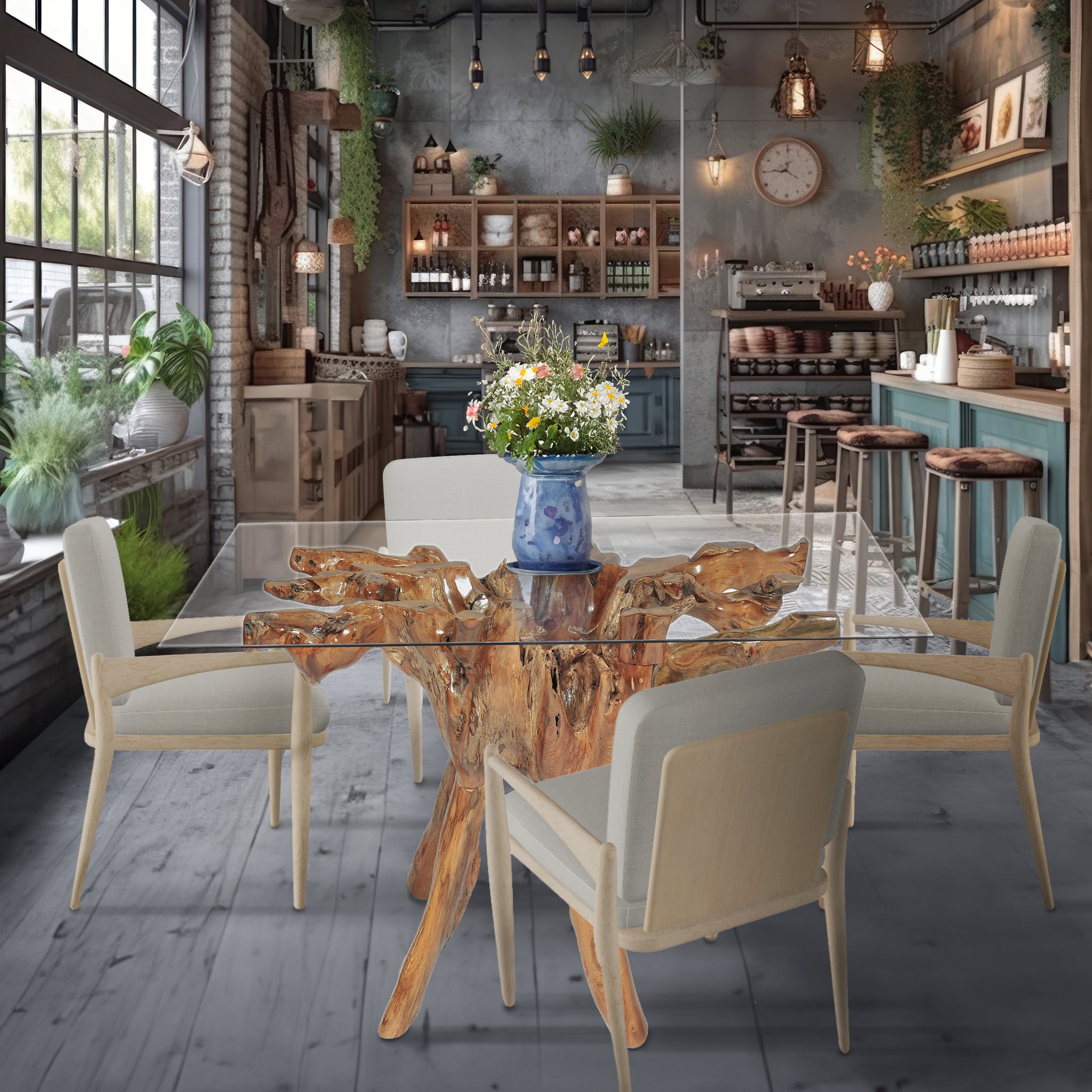 Teak Wood Root Dining Table with 43 inch Square Glass Top by Chic Teak ...