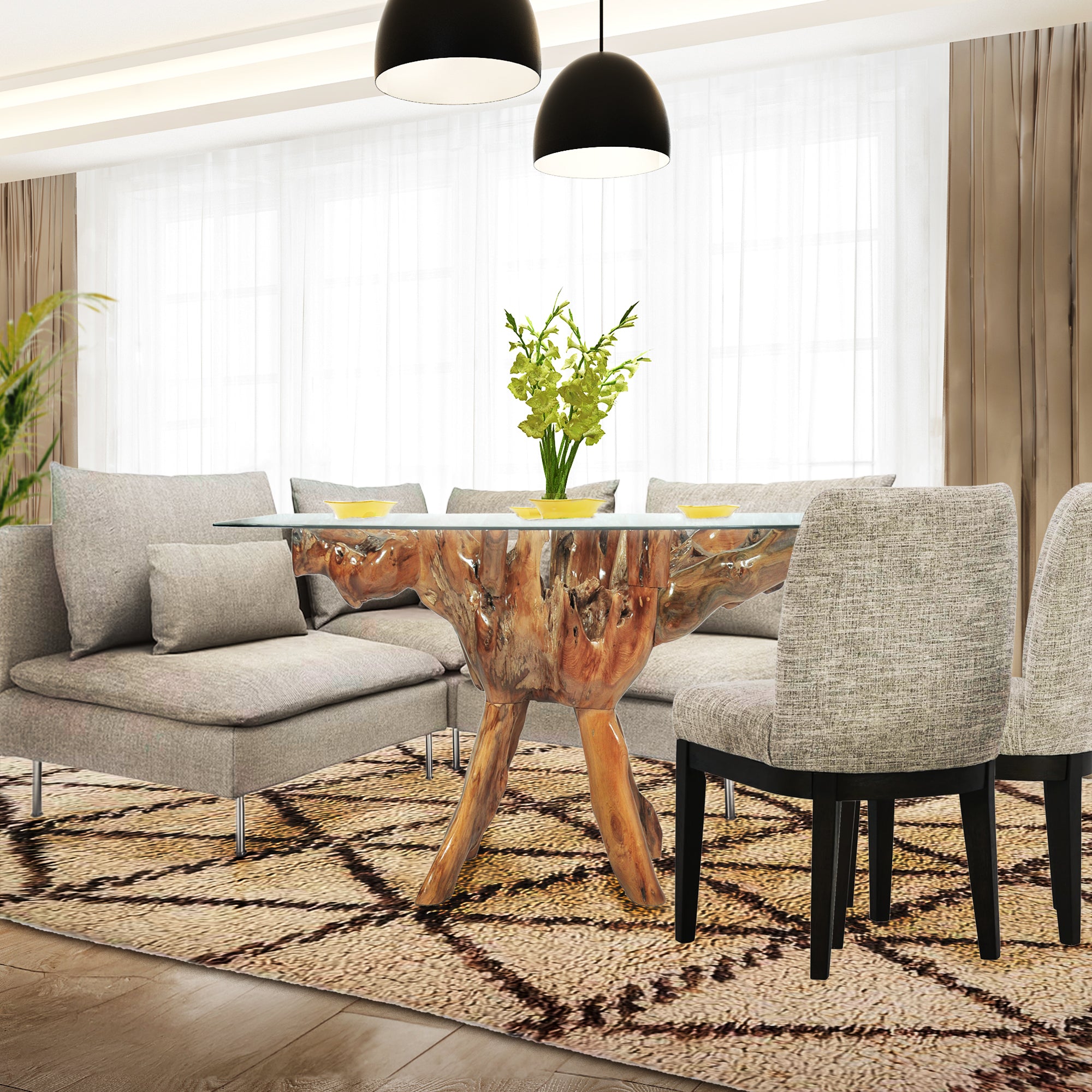 Teak Wood Root Dining Table with 43 inch Square Glass Top by Chic Teak ...