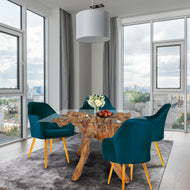Teak Wood Root Dining Table with 43 inch Square Glass Top - Chic Teak