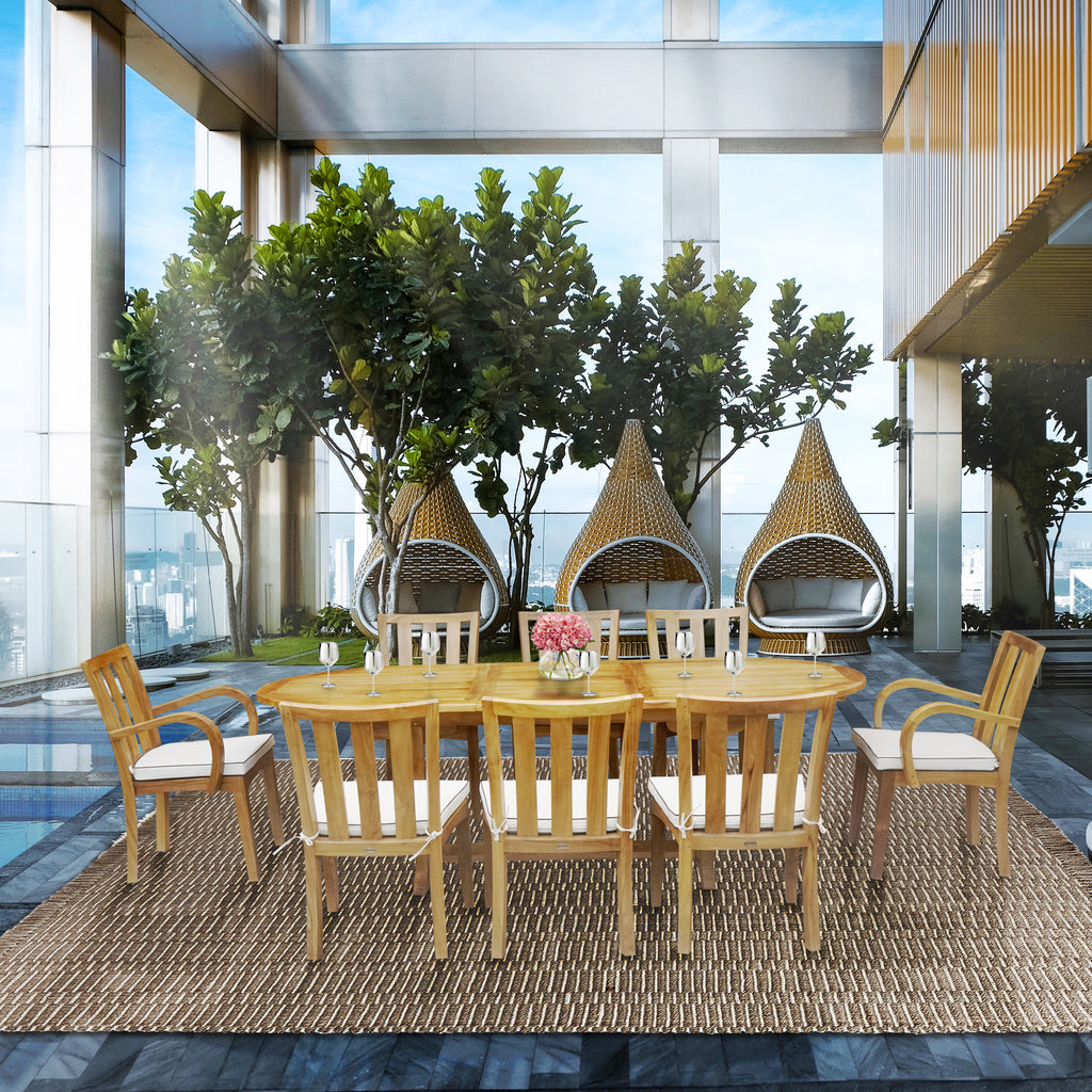 9 Piece Oval Teak Wood Boston Table/Chair Set With Cushions 9 Piece Oval Teak Wood Boston Table/Chair Set With Cushions