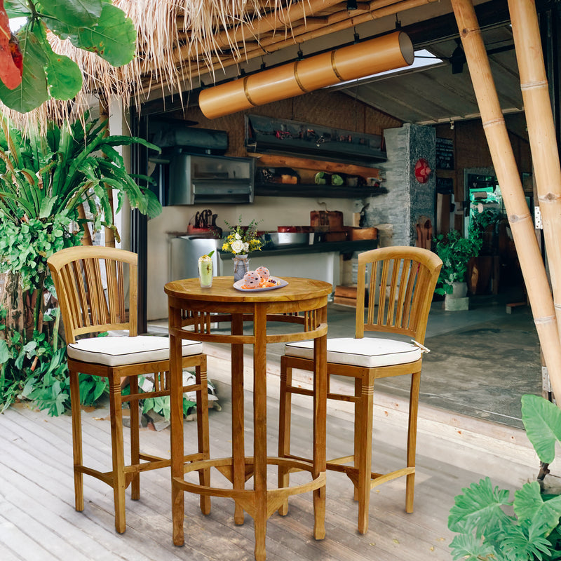 3 Piece Teak Wood Armless Orleans Bar Table Chair Set With Cushions by Chic Teak only 1 433.04